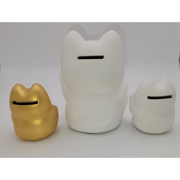 Set Of 3 Maneki Neko Lucky Cat Coin Banks - Picture 3 of 9